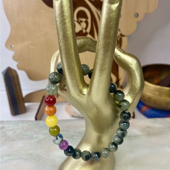 Handmade Gray Labradorite Rainbow Gemstone Bead Unisex Bracelet - Picture 7 of 8